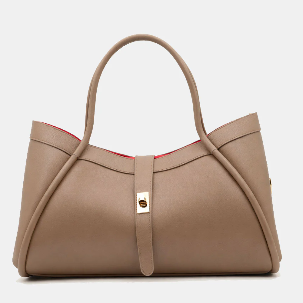 Borsa Donna a Spalla VIAVERDI in Pelle Taupe Chiaro Made in Italy linea Cortona