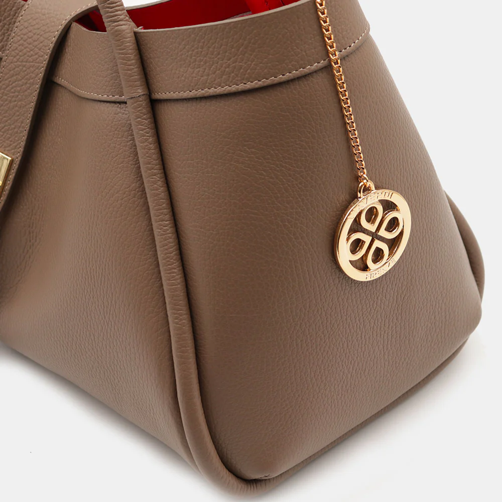 Borsa Donna a Spalla VIAVERDI in Pelle Taupe Made in Italy linea Cortona - Image 11