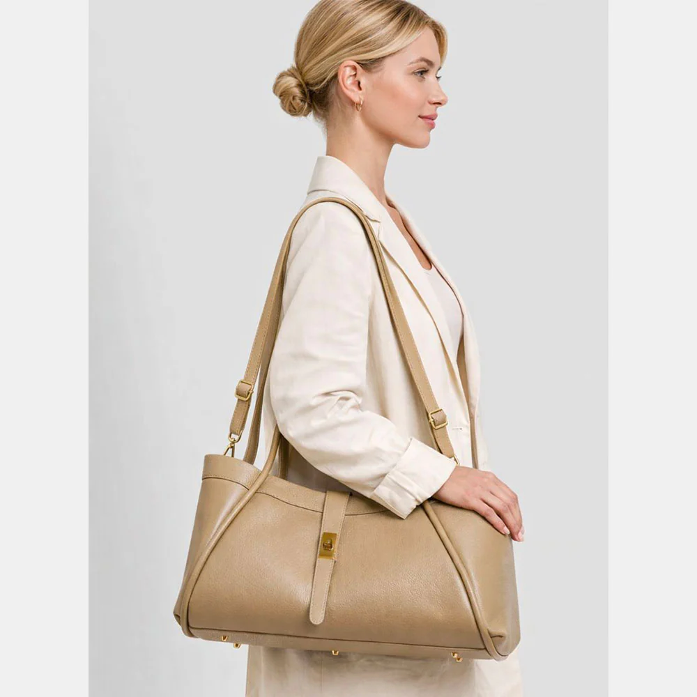 Borsa Donna a Spalla VIAVERDI in Pelle Taupe Made in Italy linea Cortona - Image 5
