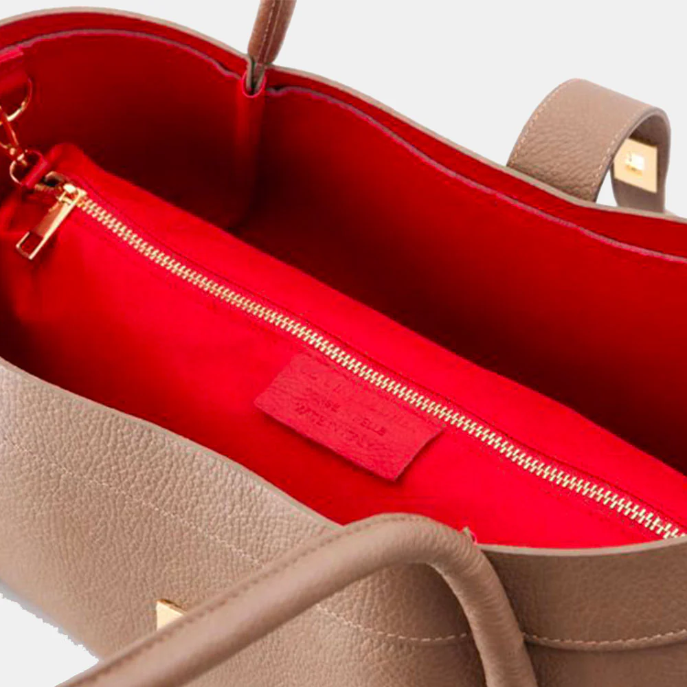 Borsa Donna a Spalla VIAVERDI in Pelle Taupe Made in Italy linea Cortona - Image 9