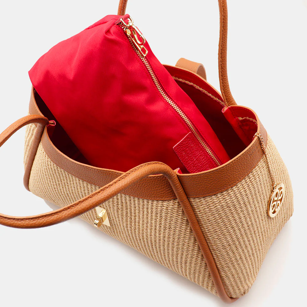 Borsa Donna a Spalla VIAVERDI in Rafia e Pelle Marrone Made in Italy linea Cortona - Image 10