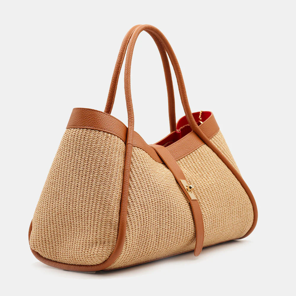 Borsa Donna a Spalla VIAVERDI in Rafia e Pelle Marrone Made in Italy linea Cortona - Image 5