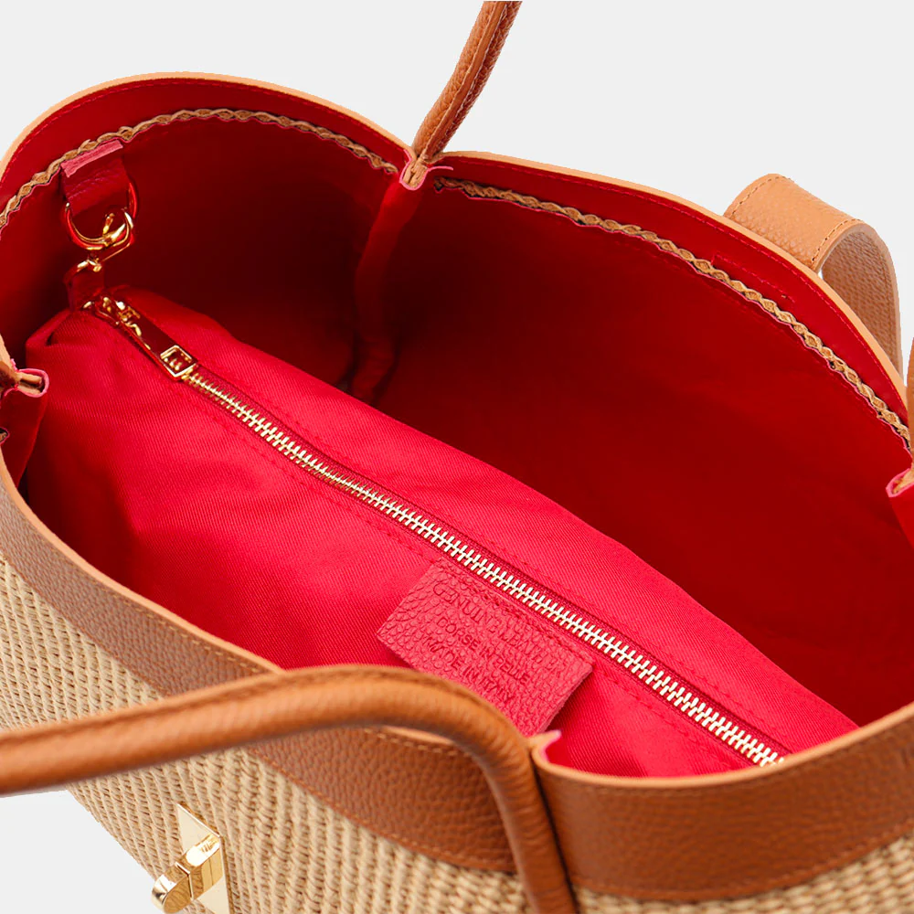 Borsa Donna a Spalla VIAVERDI in Rafia e Pelle Marrone Made in Italy linea Cortona - Image 7