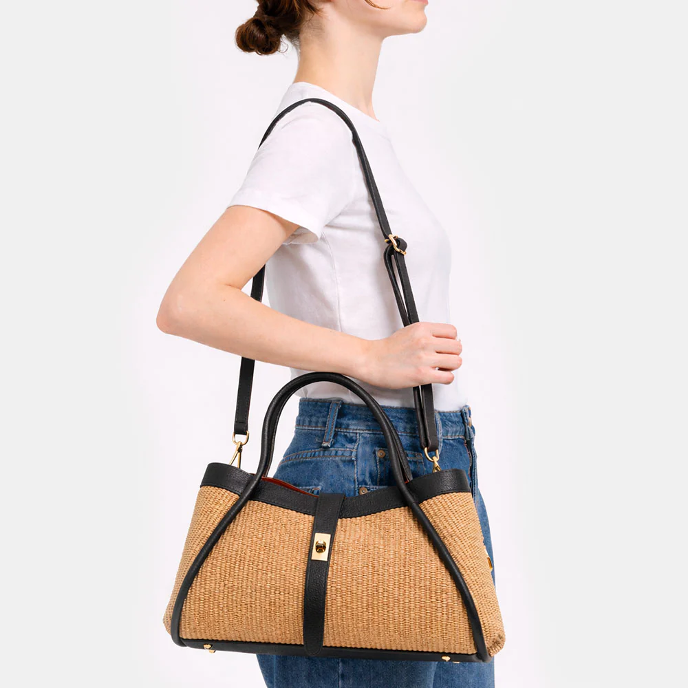 Borsa Donna a Spalla VIAVERDI in Rafia e Pelle Nera Made in Italy linea Cortona - Image 12