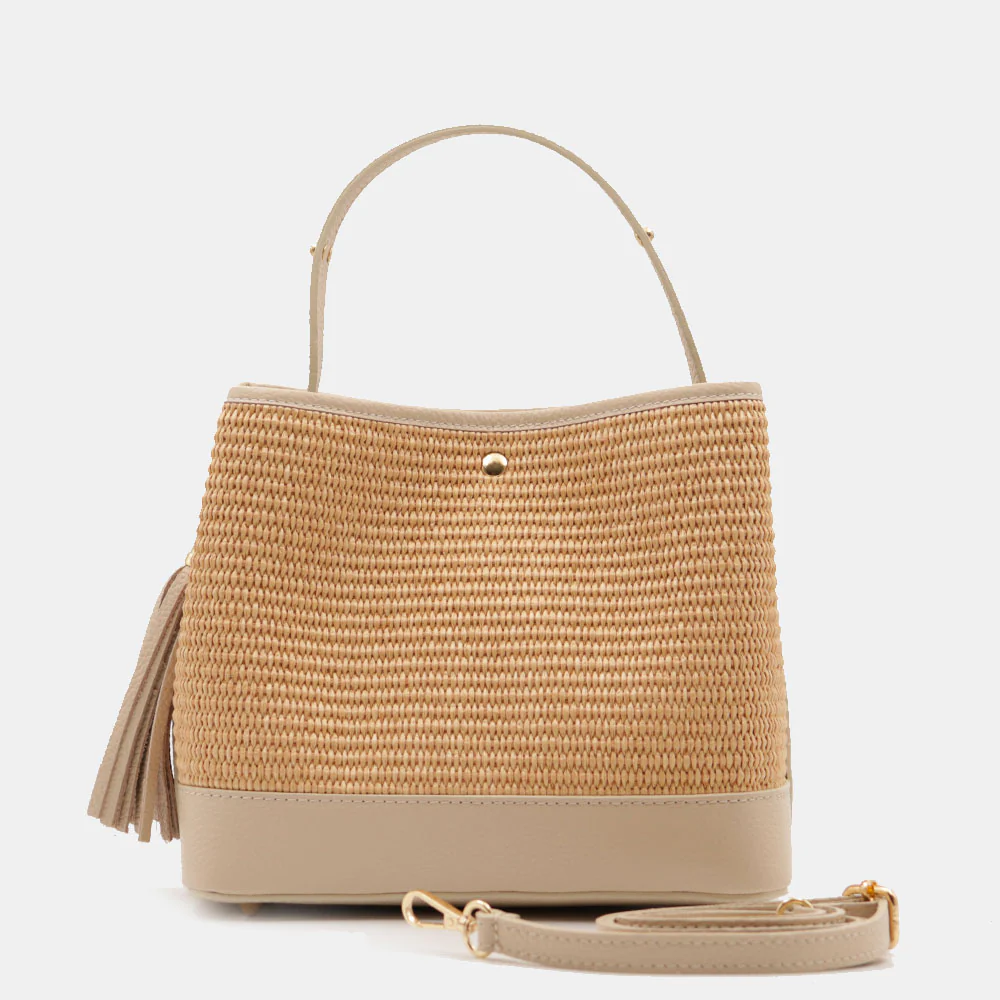 Borsa Donna Secchiello a Mano VIAVERDI in Pelle Beige e Rafia Made in Italy linea Fiesole - Image 7
