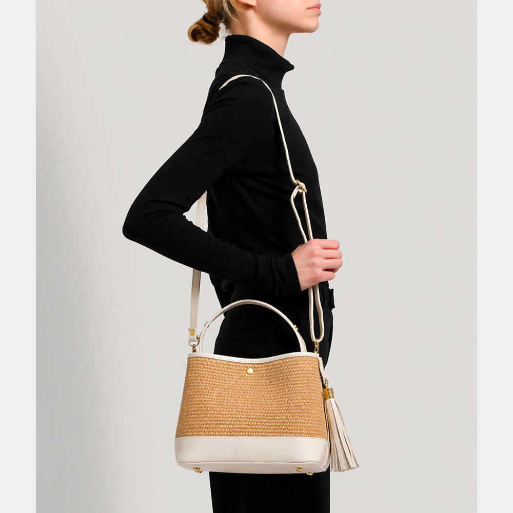 Borsa Donna Secchiello a Mano VIAVERDI in Pelle Celeste e Rafia Made in Italy linea Fiesole - Image 10