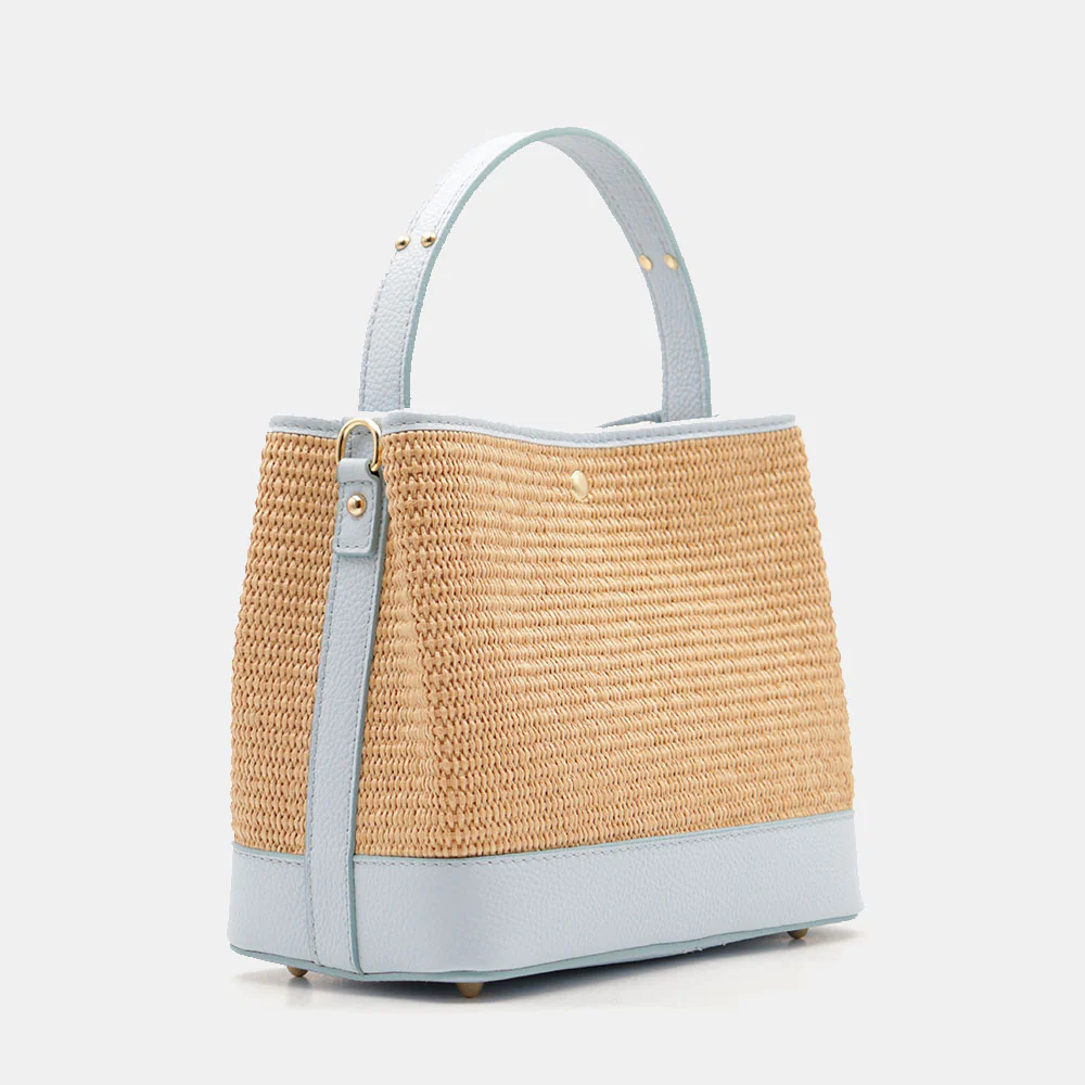 Borsa Donna Secchiello a Mano VIAVERDI in Pelle Celeste e Rafia Made in Italy linea Fiesole - Image 5