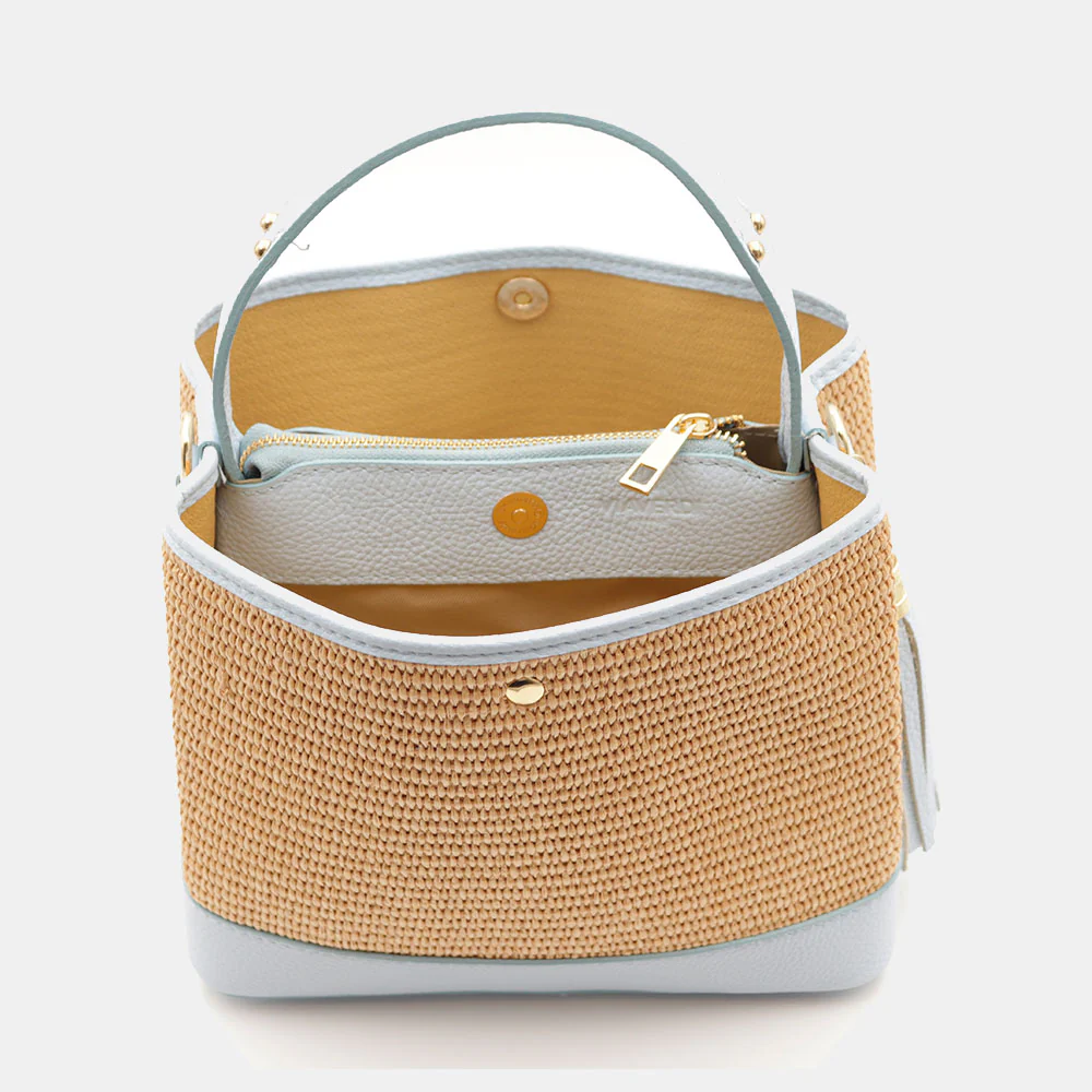 Borsa Donna Secchiello a Mano VIAVERDI in Pelle Celeste e Rafia Made in Italy linea Fiesole - Image 8
