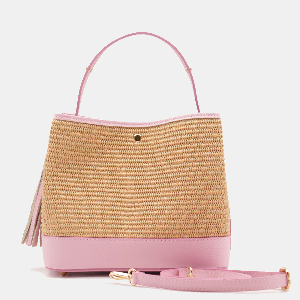 Borsa Donna Secchiello a Mano VIAVERDI in Pelle Rosa e Rafia Made in Italy linea Fiesole - Image 7