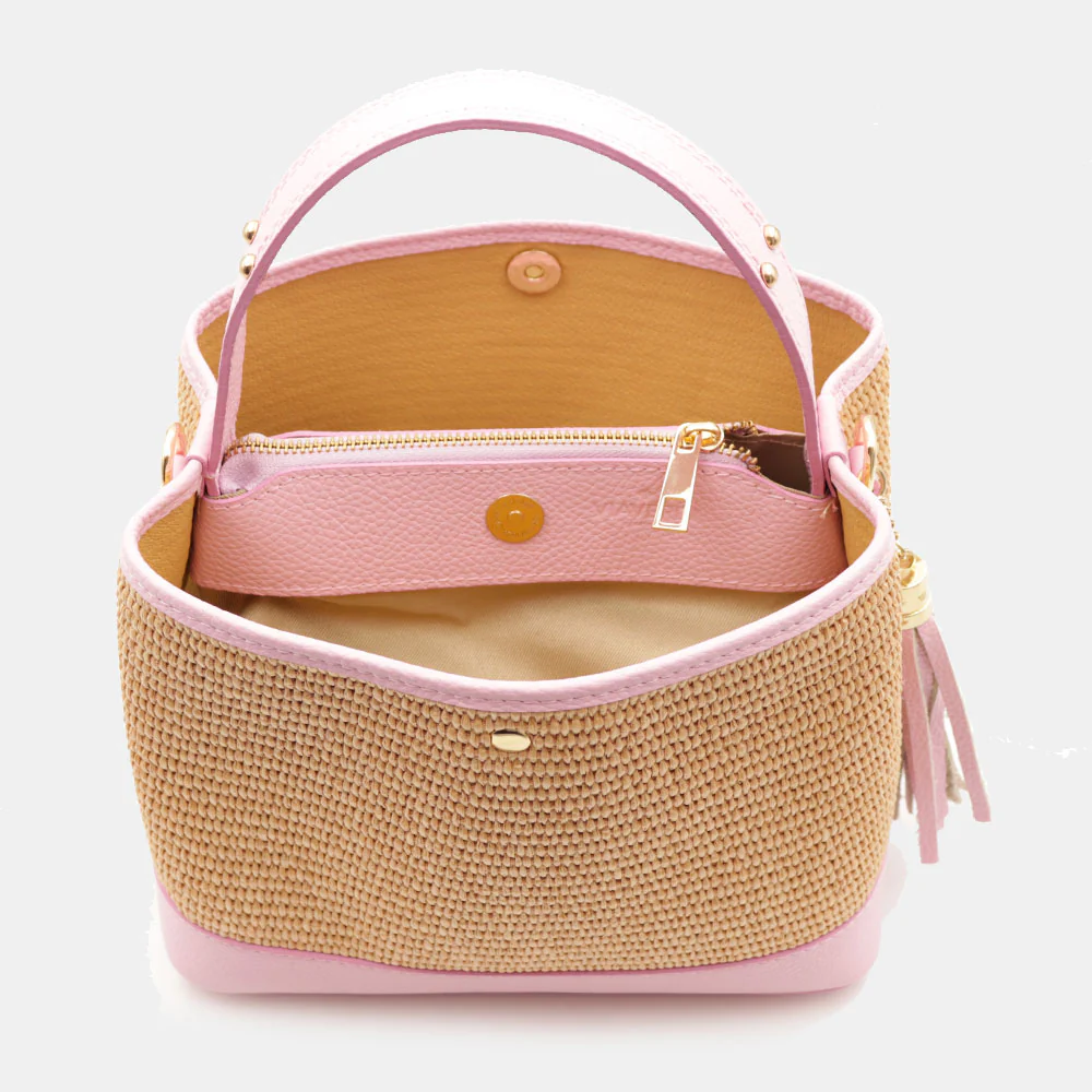 Borsa Donna Secchiello a Mano VIAVERDI in Pelle Rosa e Rafia Made in Italy linea Fiesole - Image 8