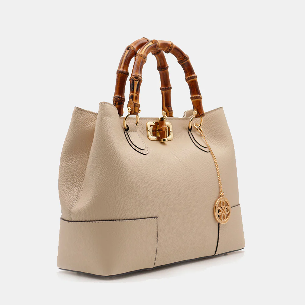 Borsa Grande a Mano VIAVERDI in Pelle Beige Chiaro Made in Italy linea Volterra - Image 5