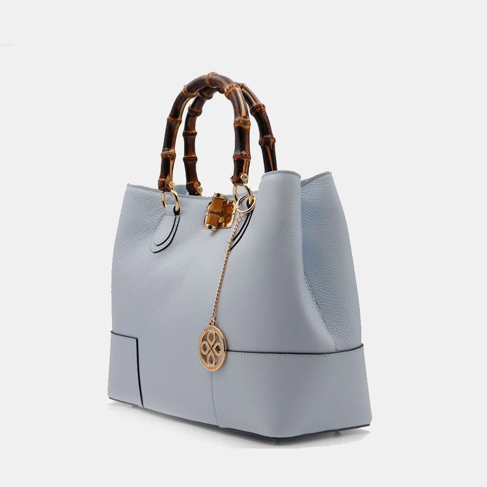 Borsa Grande a Mano VIAVERDI in Pelle Celeste Made in Italy linea Volterra - Image 3