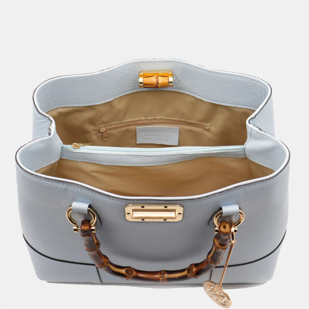 Borsa Grande a Mano VIAVERDI in Pelle Celeste Made in Italy linea Volterra - Image 7