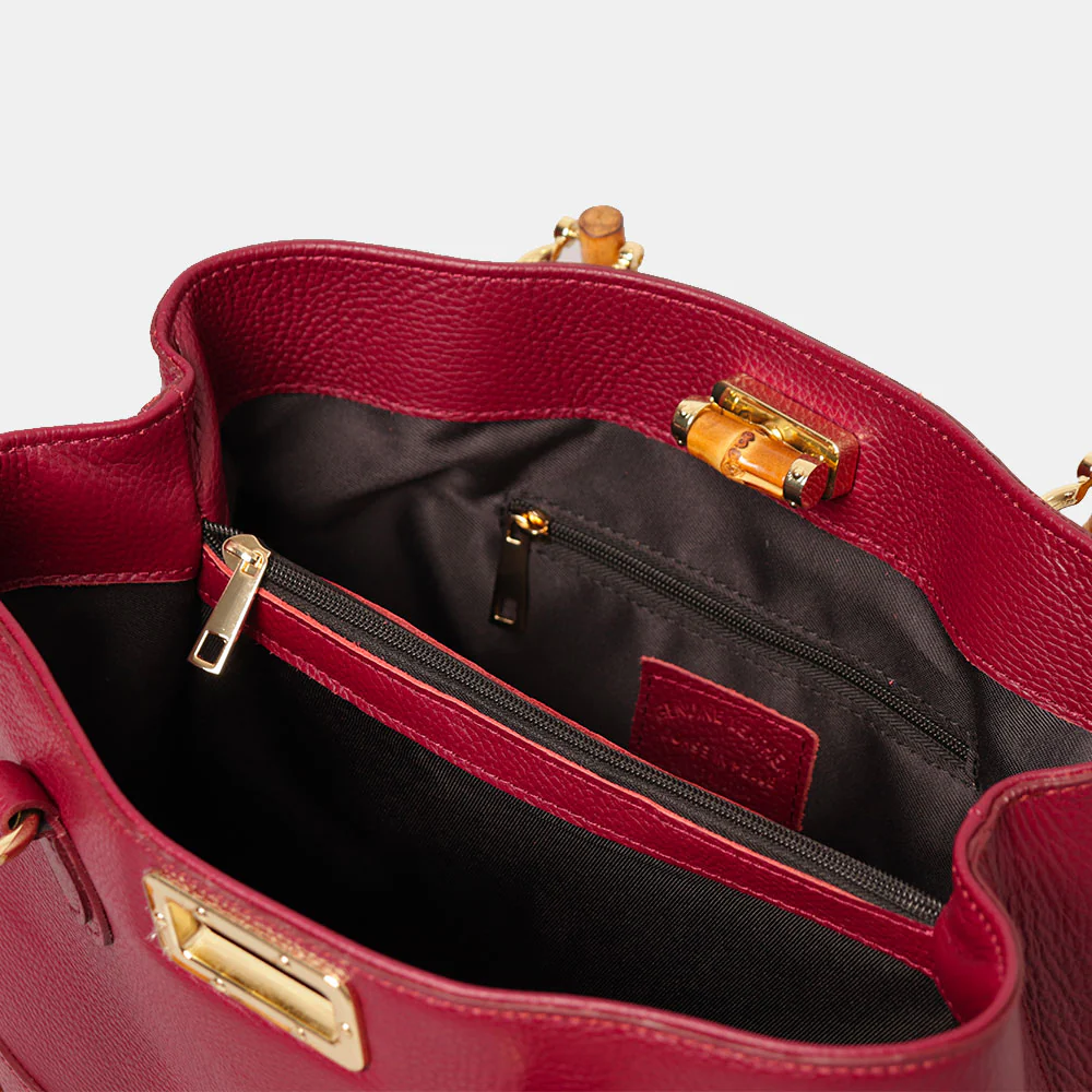 Borsa Grande VIAVERDI in Pelle Bordeaux Made in Italy linea Volterra - Image 6