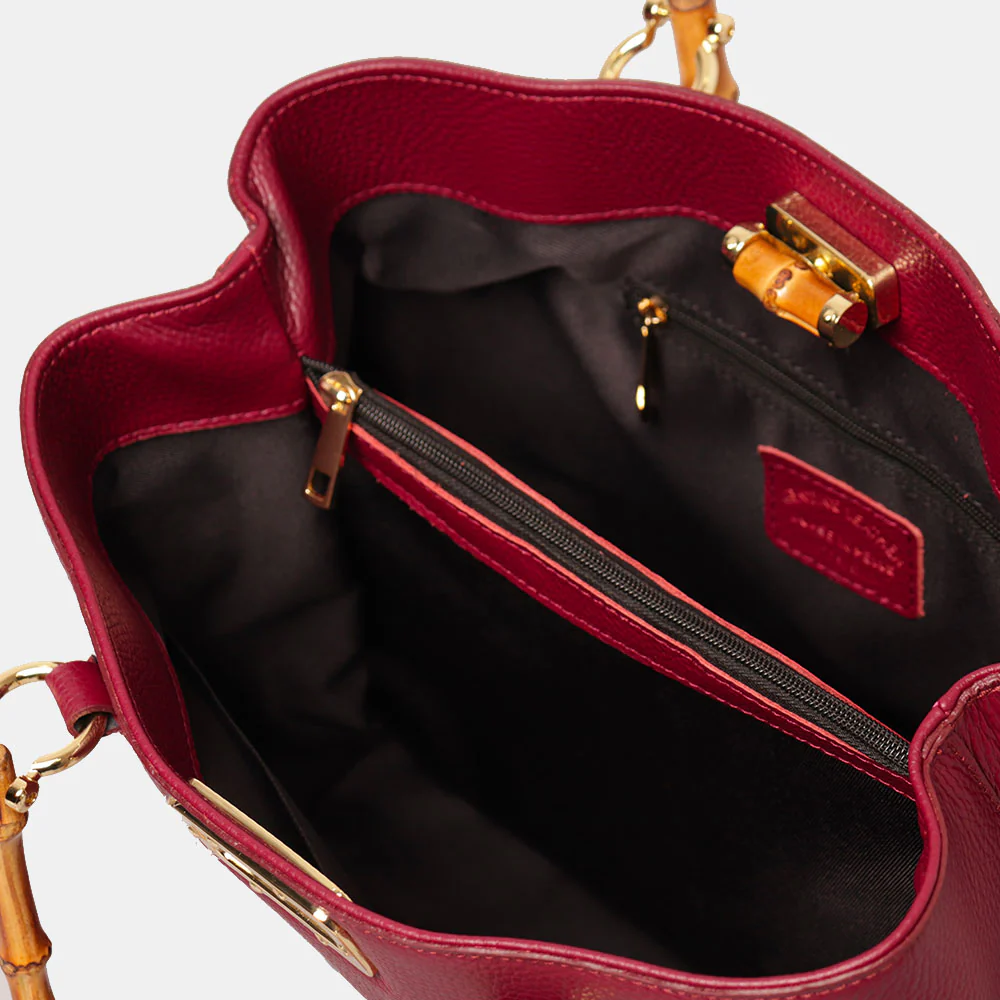 Borsa Grande VIAVERDI in Pelle Bordeaux Made in Italy linea Volterra - Image 8