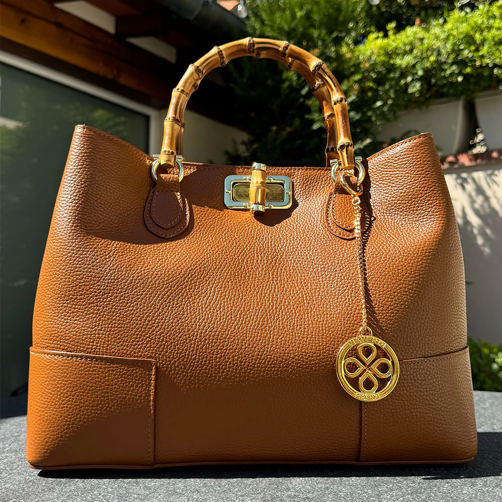 Borsa Grande VIAVERDI in Pelle color Cuoio Made in Italy linea Volterra - Image 3