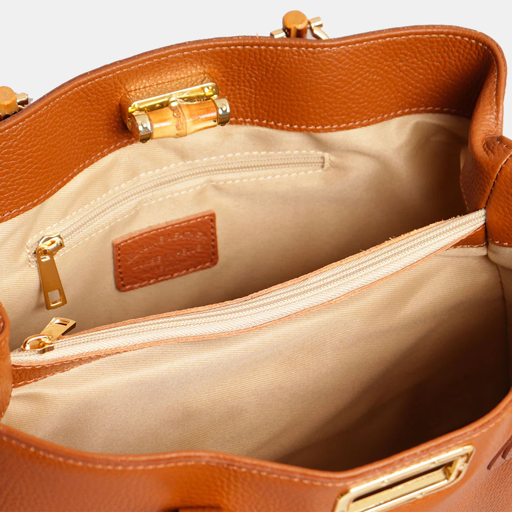 Borsa Grande VIAVERDI in Pelle color Cuoio Made in Italy linea Volterra - Image 7