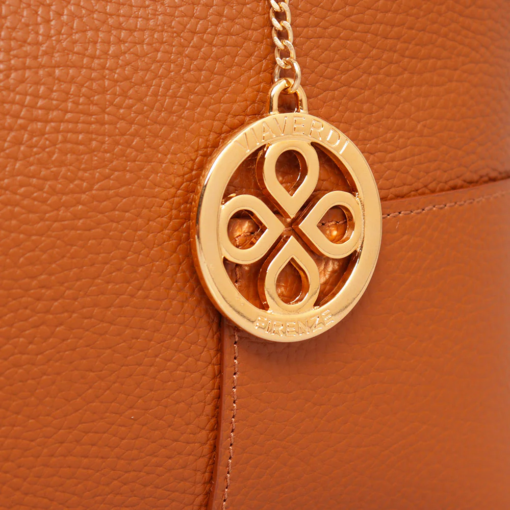Borsa Grande VIAVERDI in Pelle color Cuoio Made in Italy linea Volterra - Image 9