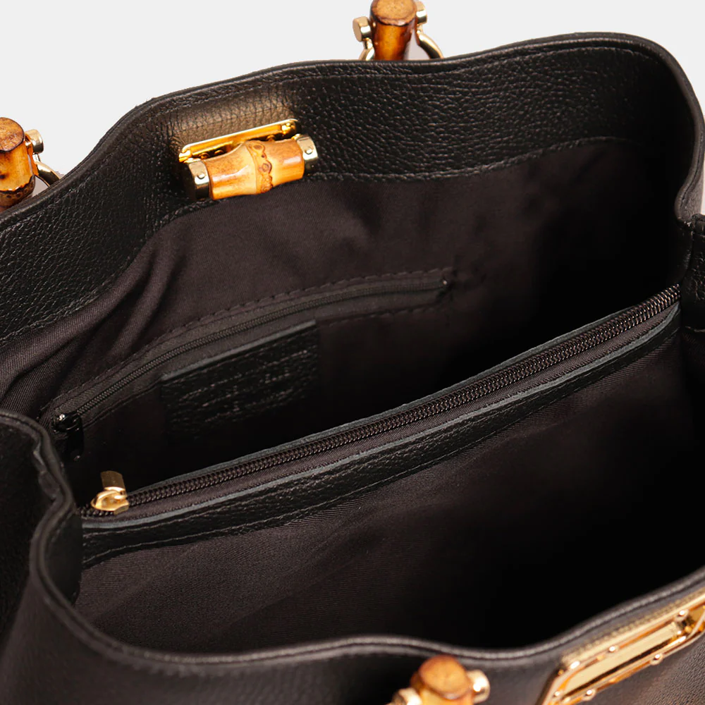 Borsa Grande VIAVERDI in Pelle Nera Made in Italy linea Volterra - Image 9