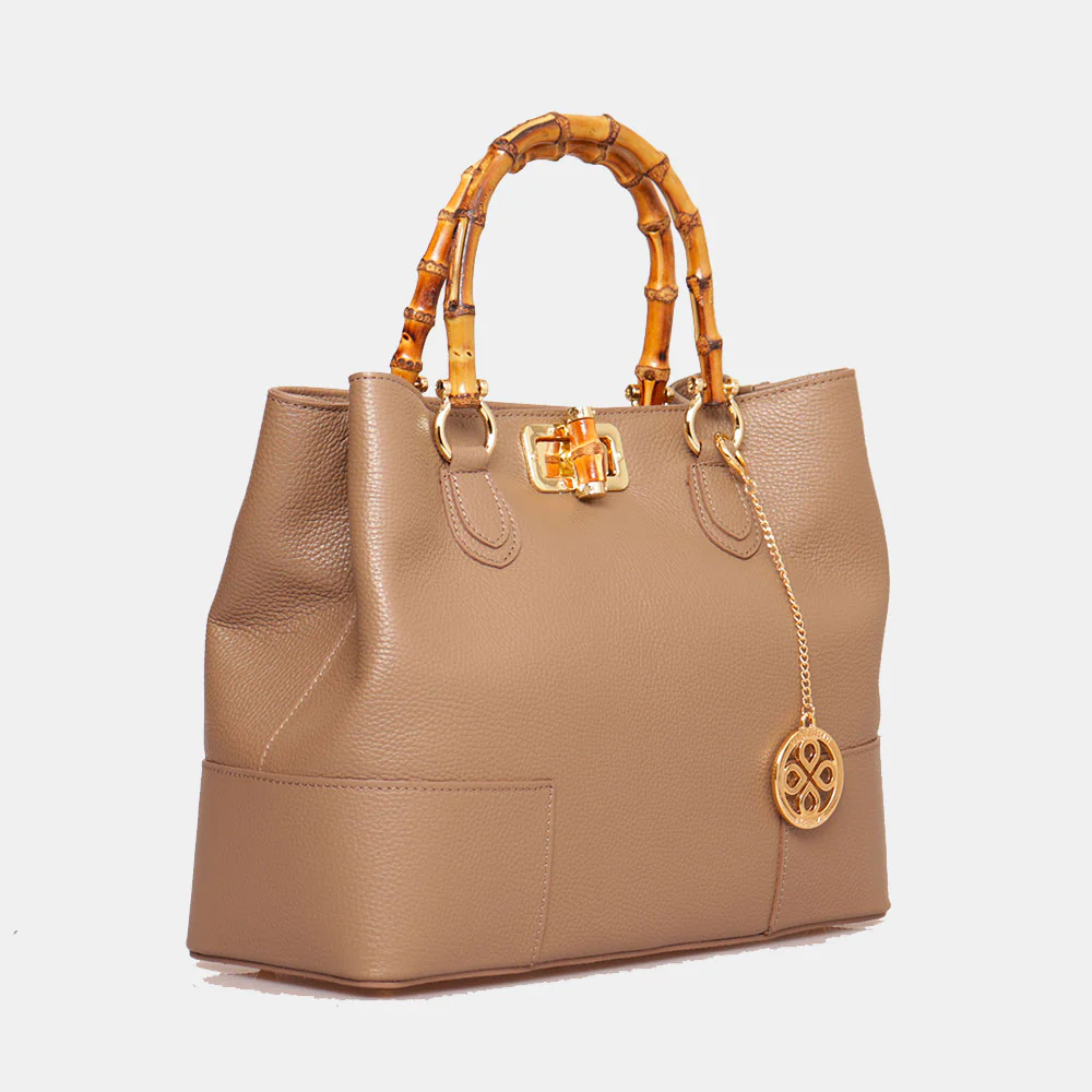 Borsa Grande VIAVERDI in Pelle Taupe Made in Italy linea Volterra - Image 3