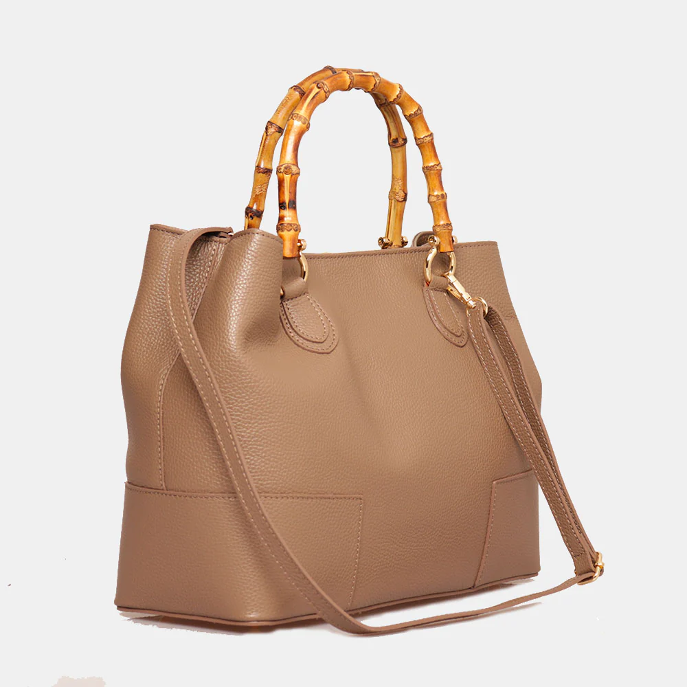 Borsa Grande VIAVERDI in Pelle Taupe Made in Italy linea Volterra - Image 5