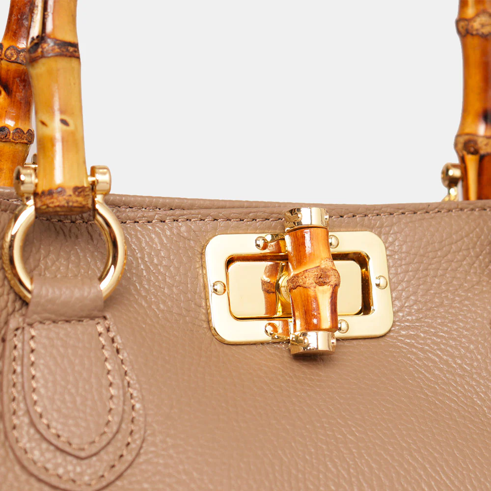 Borsa Grande VIAVERDI in Pelle Taupe Made in Italy linea Volterra - Image 6