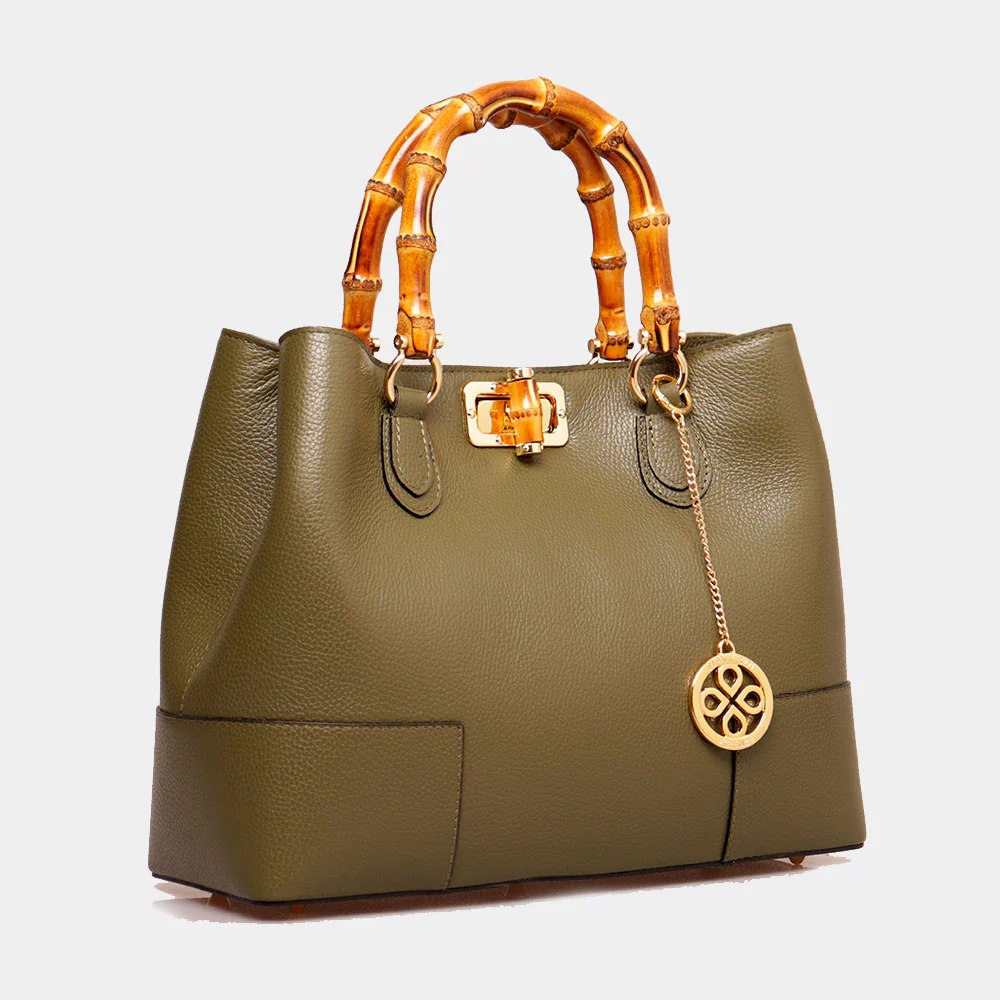 Borsa Grande VIAVERDI in Pelle Verde Made in Italy linea Volterra - Image 3