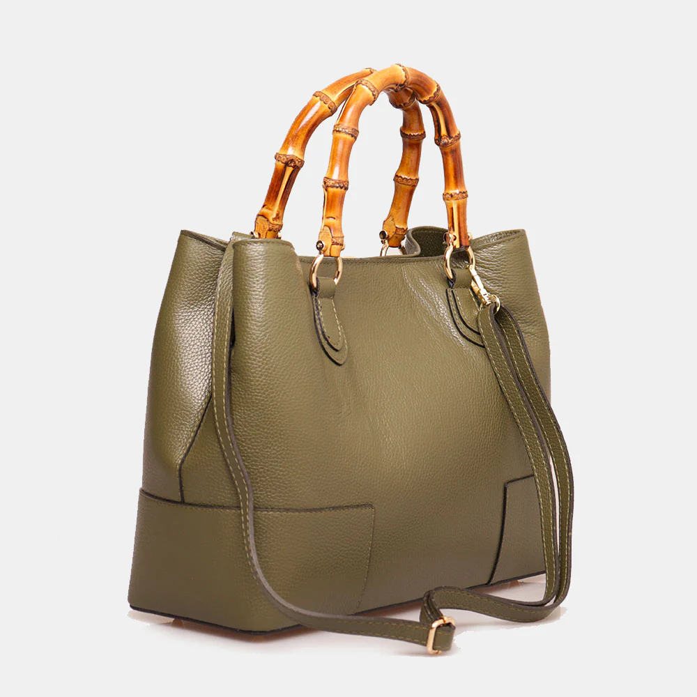 Borsa Grande VIAVERDI in Pelle Verde Made in Italy linea Volterra - Image 4