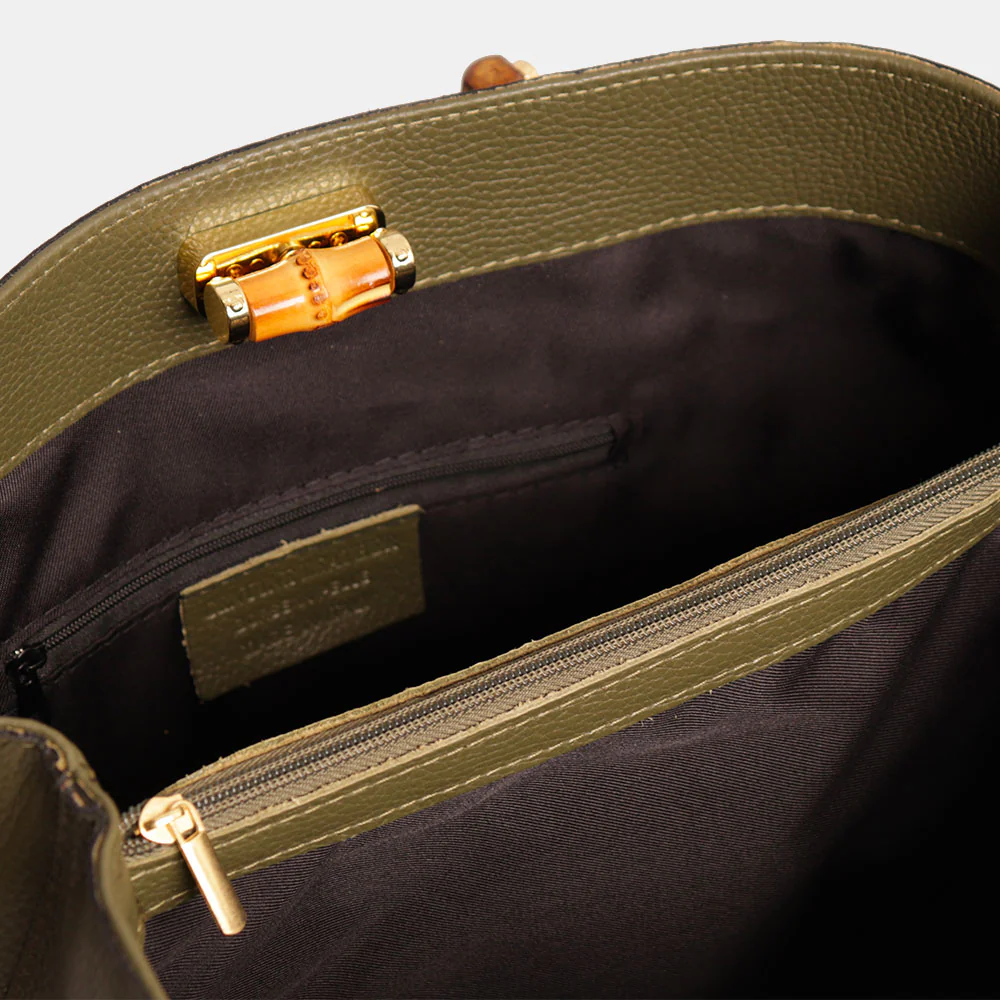 Borsa Grande VIAVERDI in Pelle Verde Made in Italy linea Volterra - Image 8