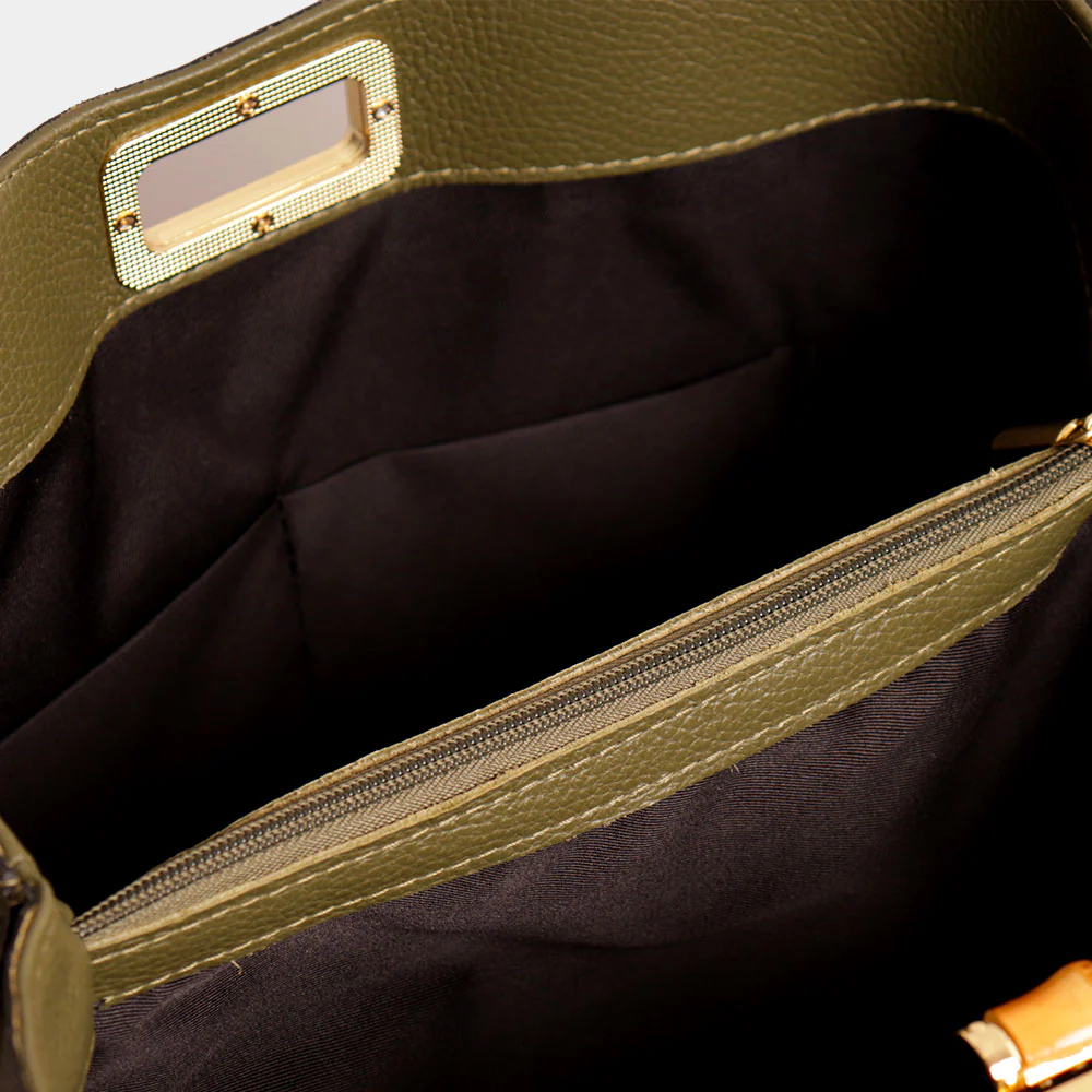Borsa Grande VIAVERDI in Pelle Verde Made in Italy linea Volterra - Image 9