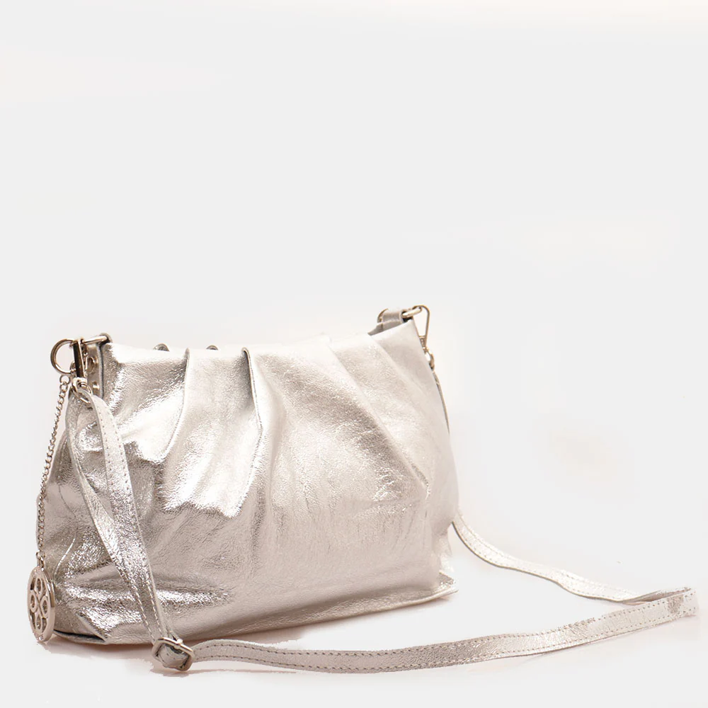 Borsa Hobo a Spalla con Catena VIAVERDI in Pelle Argento Made in Italy linea Monteriggioni - Image 4