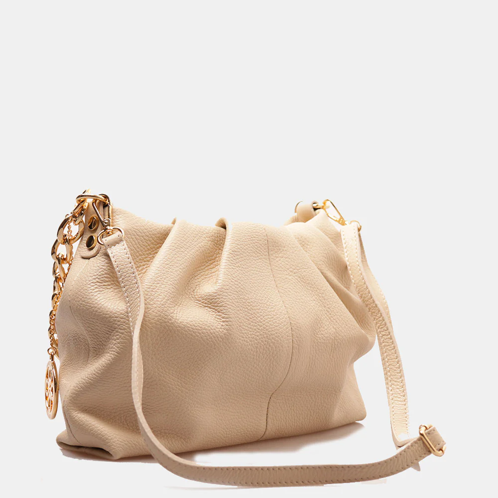 Borsa Hobo a Spalla con Catena VIAVERDI in Pelle Beige Made in Italy linea Monteriggioni - Image 4