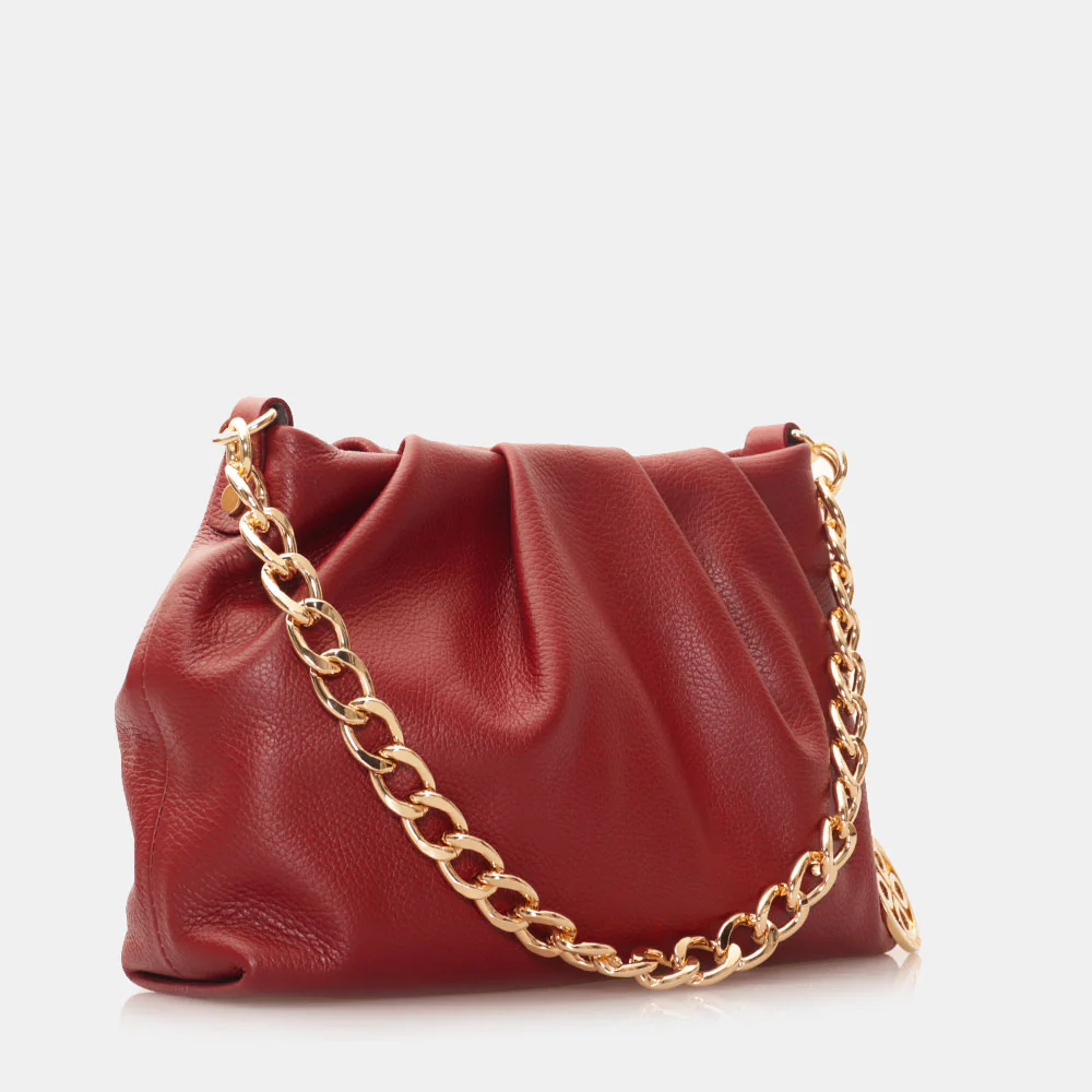 Borsa Hobo a Spalla con Catena VIAVERDI in Pelle Bordeaux Made in Italy linea Monteriggioni - Image 4