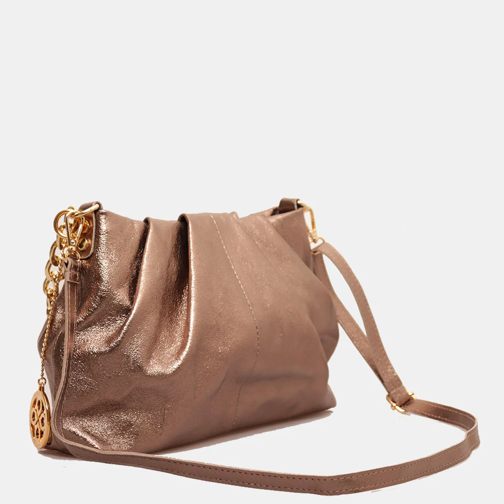 Borsa Hobo a Spalla con Catena VIAVERDI in Pelle Bronzo Made in Italy linea Monteriggioni - Image 4