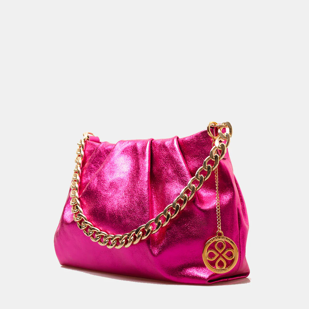 Borsa Hobo a Spalla con Catena VIAVERDI in Pelle Fucsia Metallizzato Made in Italy linea Monteriggioni - Image 3