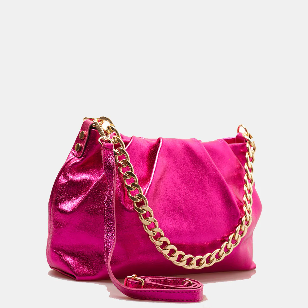 Borsa Hobo a Spalla con Catena VIAVERDI in Pelle Fucsia Metallizzato Made in Italy linea Monteriggioni - Image 4