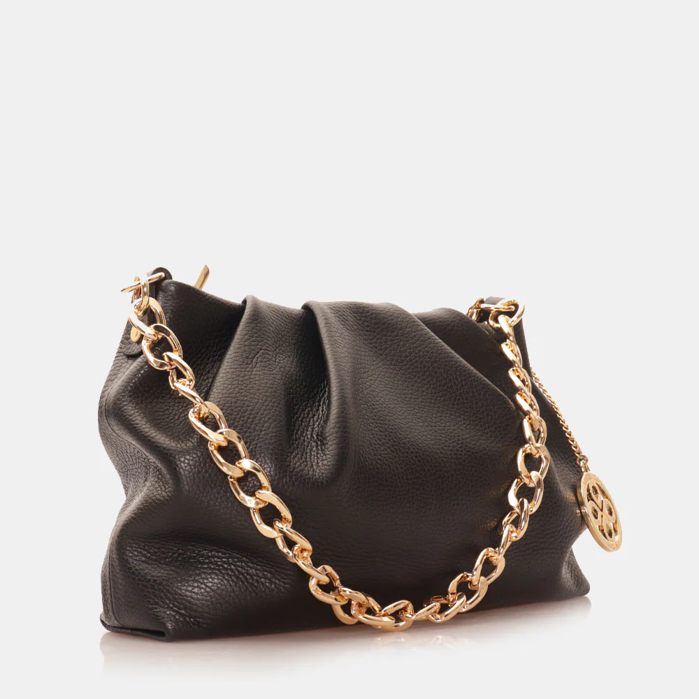 Borsa Hobo a Spalla con Catena VIAVERDI in Pelle Nera Made in Italy linea Monteriggioni - Image 5
