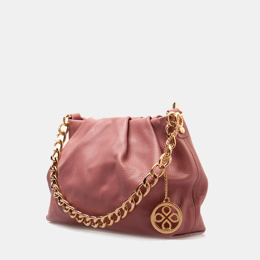Borsa Hobo a Spalla con Catena VIAVERDI in Pelle Rosa Antico Made in Italy linea Monteriggioni - Image 3