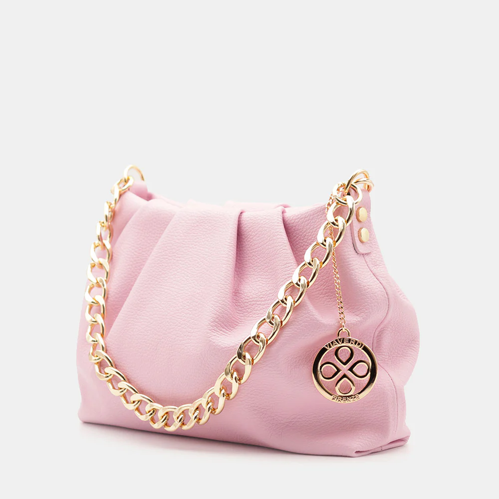 Borsa Hobo a Spalla con Catena VIAVERDI in Pelle Rosa Made in Italy linea Monteriggioni - Image 3