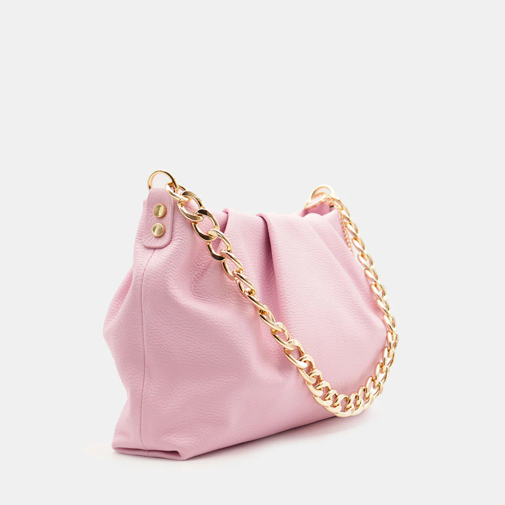Borsa Hobo a Spalla con Catena VIAVERDI in Pelle Rosa Made in Italy linea Monteriggioni - Image 4
