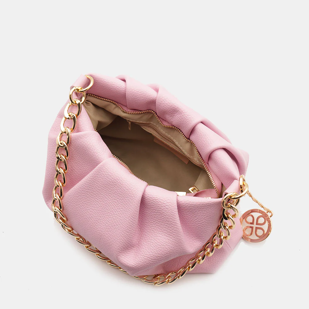 Borsa Hobo a Spalla con Catena VIAVERDI in Pelle Rosa Made in Italy linea Monteriggioni - Image 9