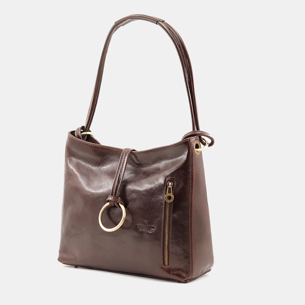 Borsa Hobo a Spalla VIAVERDI in Pelle Marrone Testa Moro Made in Italy linea Firenze - Image 3