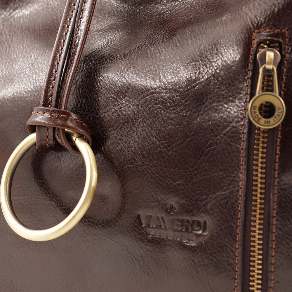 Borsa Hobo a Spalla VIAVERDI in Pelle Marrone Testa Moro Made in Italy linea Firenze - Image 7