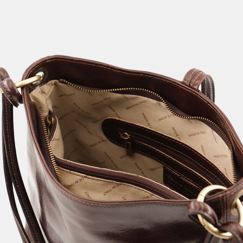 Borsa Hobo a Spalla VIAVERDI in Pelle Marrone Testa Moro Made in Italy linea Firenze - Image 8