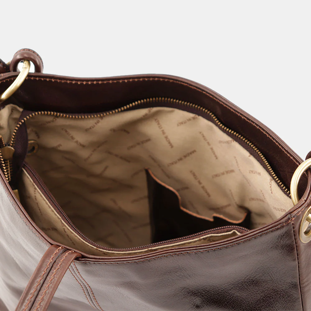 Borsa Hobo a Spalla VIAVERDI in Pelle Marrone Testa Moro Made in Italy linea Firenze - Image 9