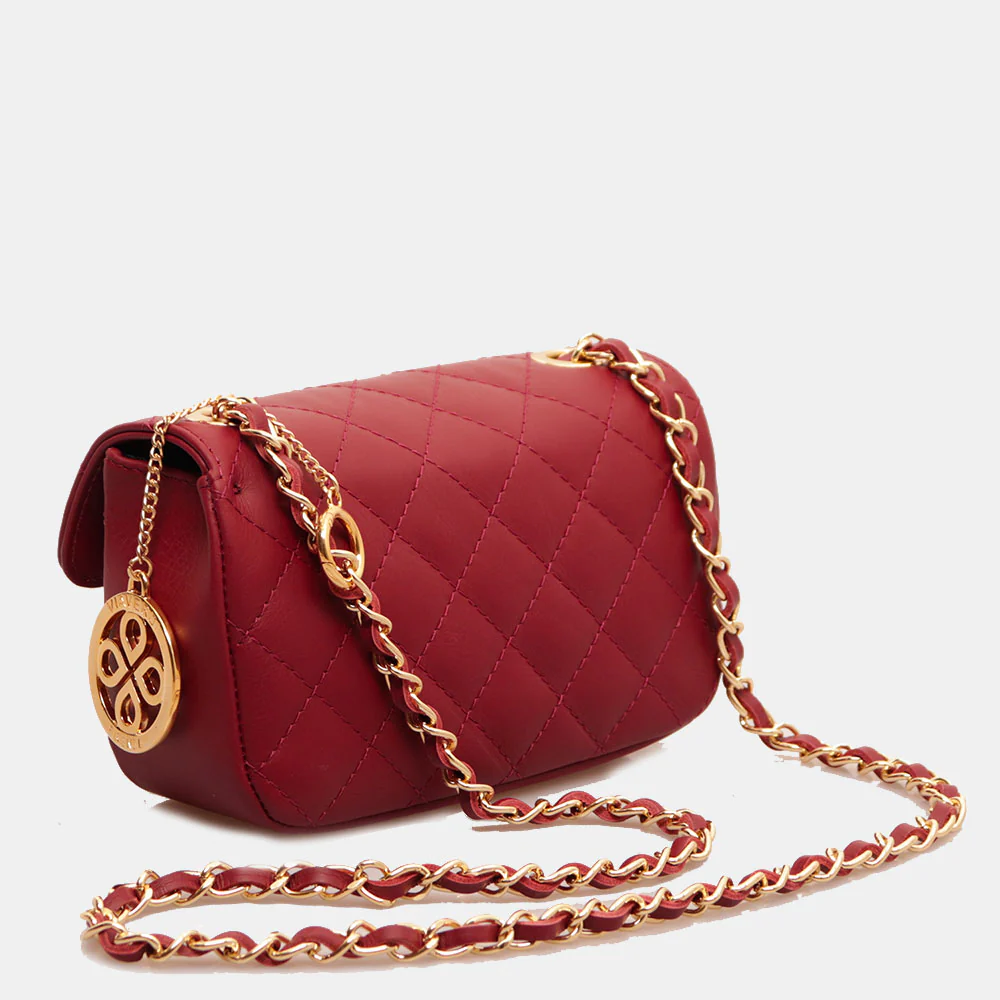 Borsa Piccola a Spalla VIAVERDI in Pelle Bordeaux Matelassè Made in Italy linea Saturnia - Image 2