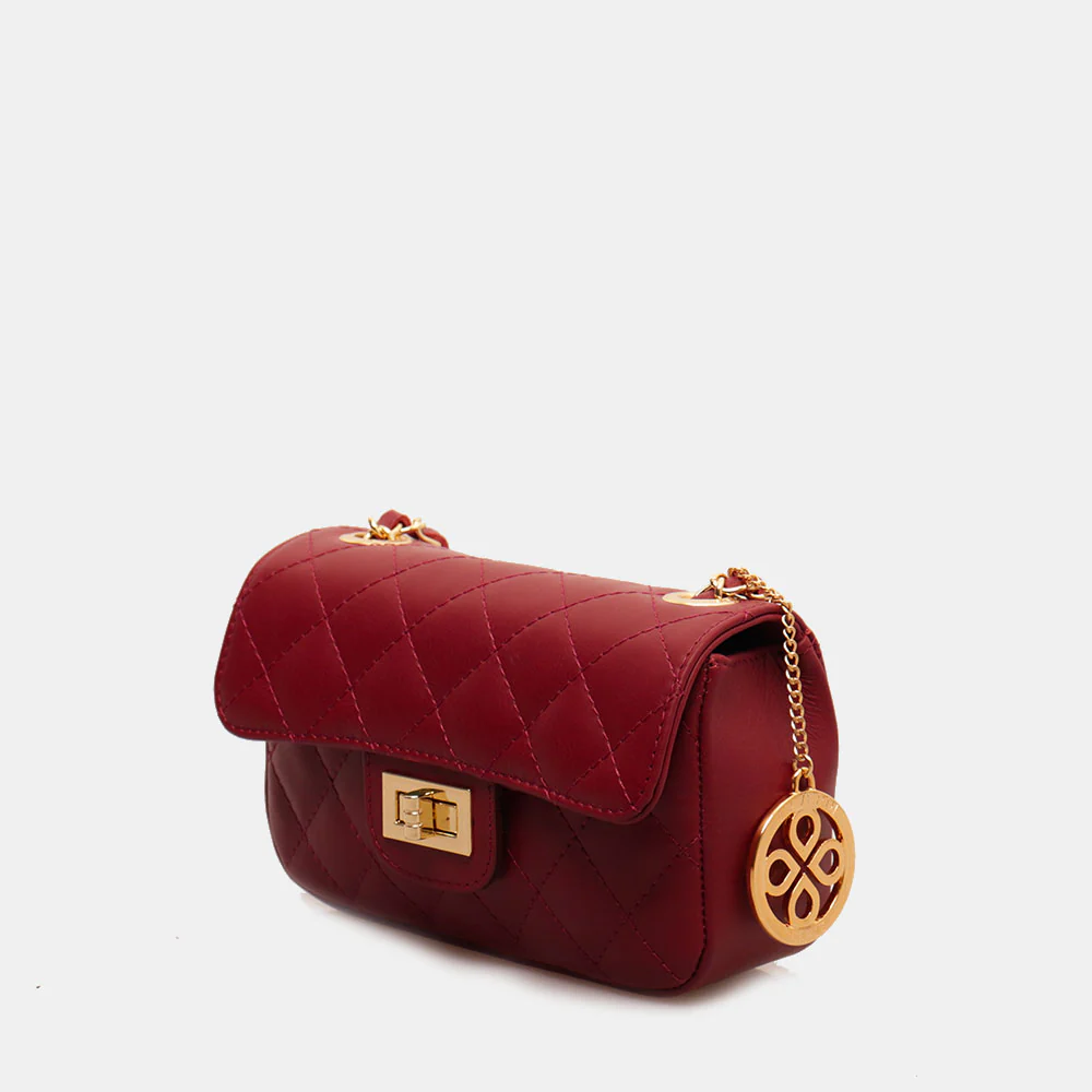 Borsa Piccola a Spalla VIAVERDI in Pelle Bordeaux Matelassè Made in Italy linea Saturnia - Image 3
