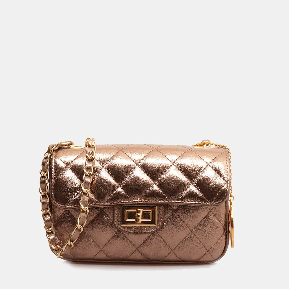 Borsa Piccola a Spalla VIAVERDI in Pelle Bronzo Matelassè Made in Italy linea Saturnia
