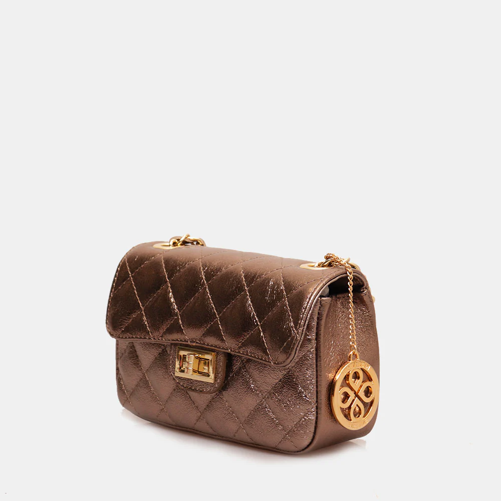 Borsa Piccola a Spalla VIAVERDI in Pelle Bronzo Matelassè Made in Italy linea Saturnia - Image 2