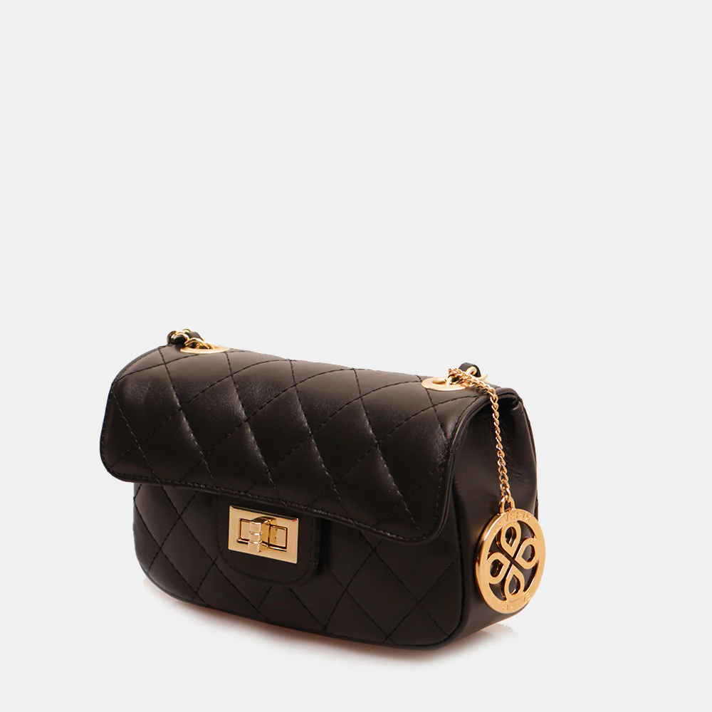 Borsa Piccola a Spalla VIAVERDI in Pelle Nera Matelassè Made in Italy linea Saturnia - Image 2